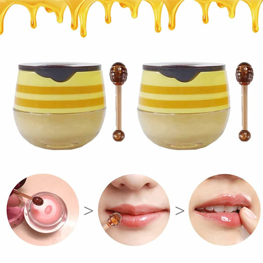 2PCS Bee Lip Balm Honey Pot, Honey Propolis Moisturizing, Hydrating & Prevention Dry and Cracked Lip Scrubs Exfoliator with Lip Brush (2PCS)