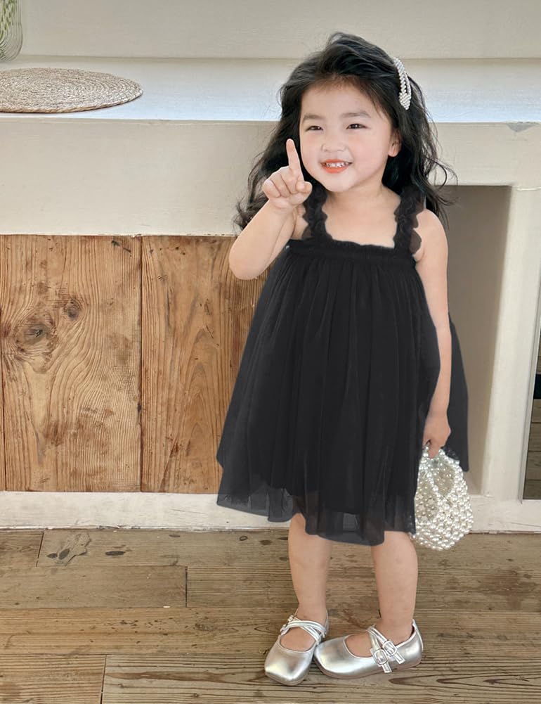 AGQT Baby Girls Tulle Tutu Dress Paillette 3 Months-4 Years Princess Birthday Party Formal Gowns 9-12 Months Black Daisy-lace