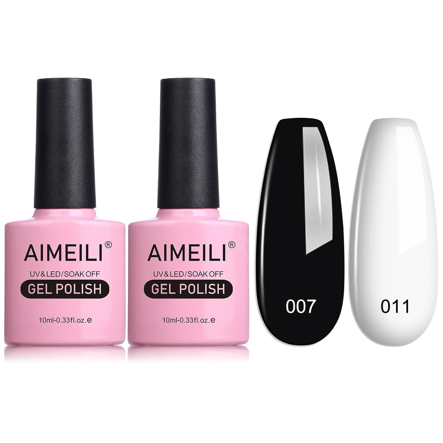 AIMEILI White Black Gel Nail Polish, 2pcs 10ml Classic Gel Polish Set Soak off UV LED Gel Nail Varnish DIY Manicure Salon Use - Long Lasting & Easy to Apply White & Black 5 ml (Pack of 2)