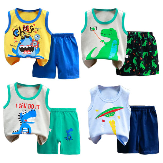 XM-Amigo 8 Pack of Baby Boys Sleeveless Vest Top Undershirts Soft Tank Tops Shorts Pants Outfits Clothes Sets,Age 6-18 Months set04