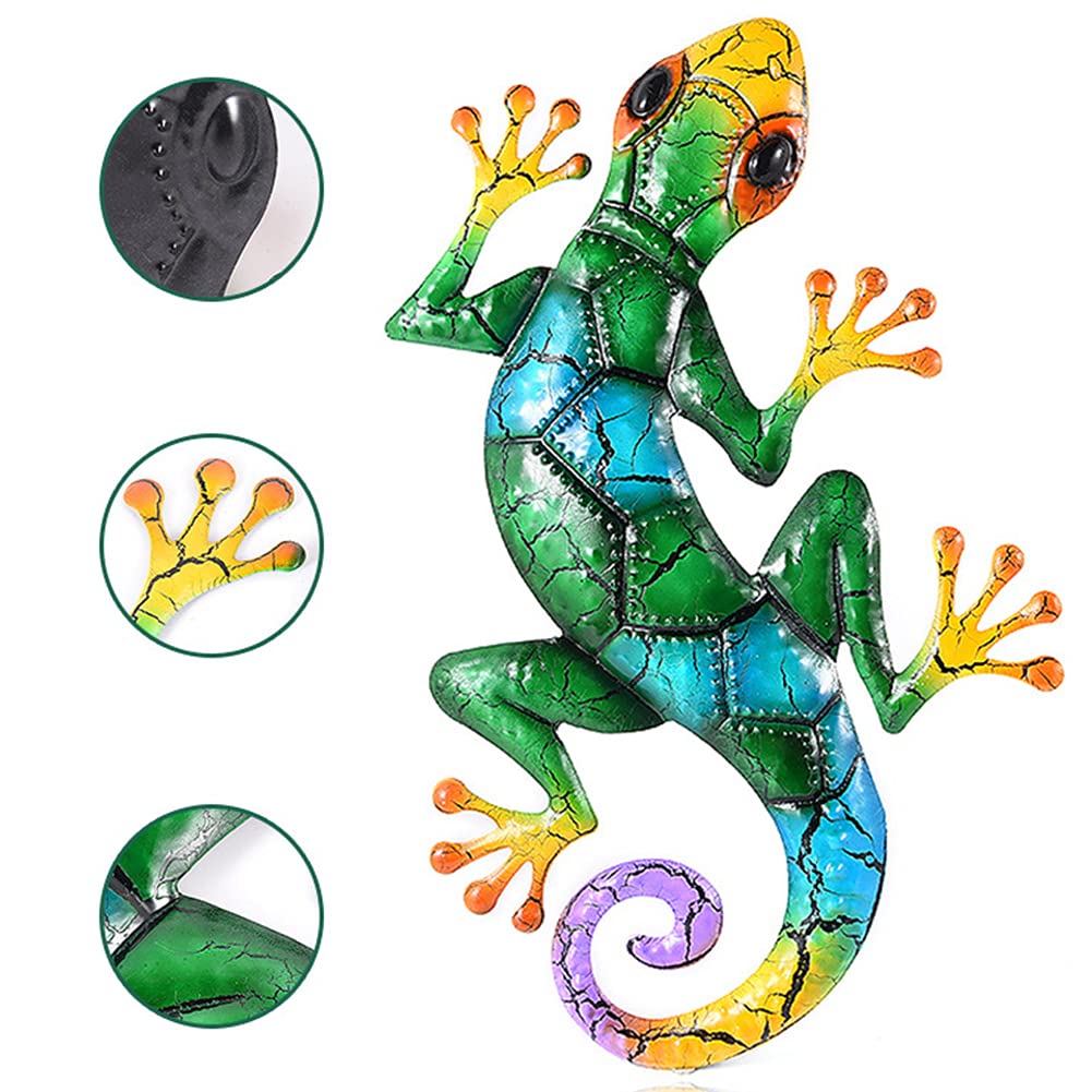 Yius Metal Gecko Wall Decor, 17 Inches Lizard Garden Art Hanging Set | DIY Craft for Terraces, Garden, Bedrooms(green), Free Size