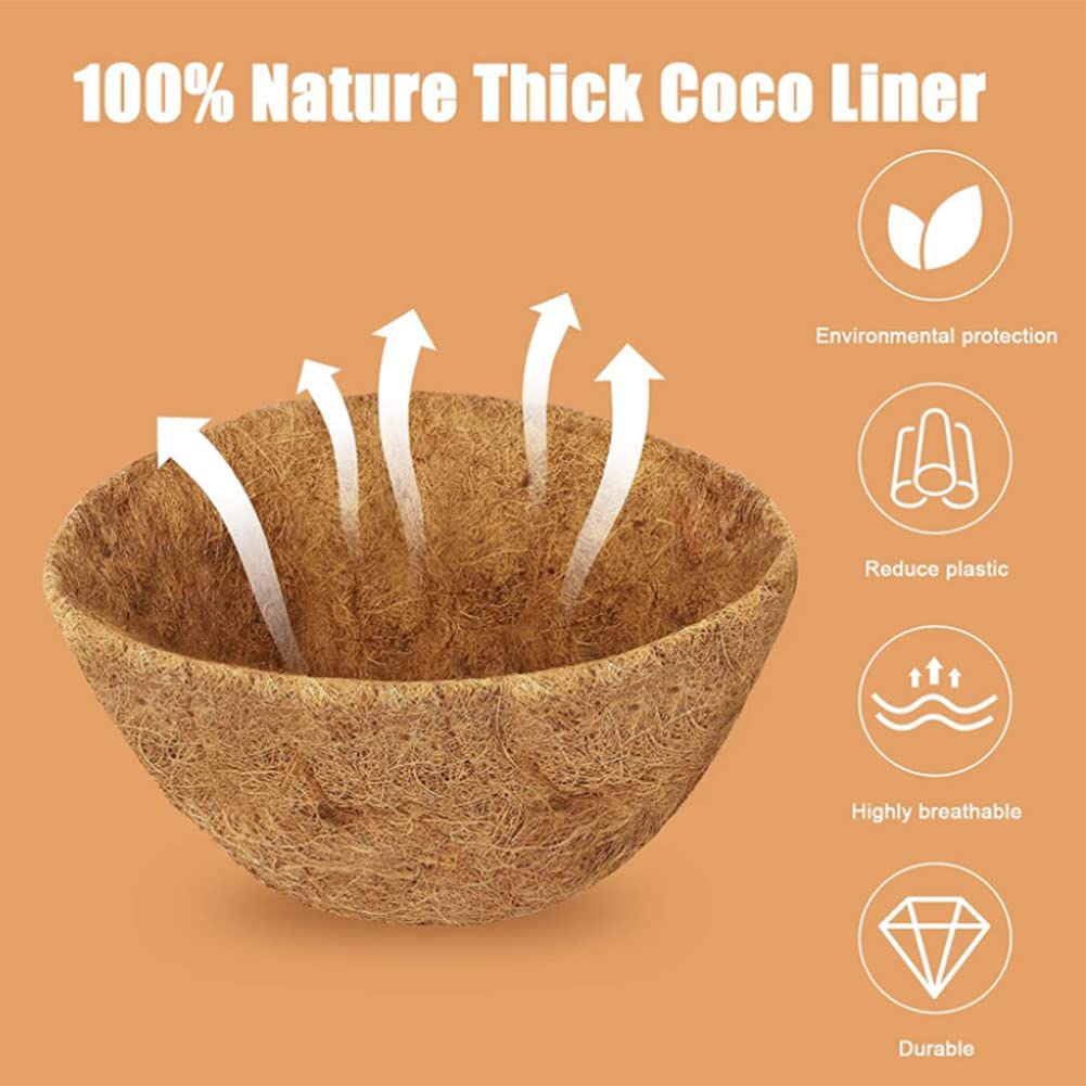 VLYHGO Coco Liner 14 Inch Hanging Basket Coir Liner 100% Natural Round Coconut Fiber Replacement Liners for Hanging Basket Flowers Vegetables (2 PCS) 14in