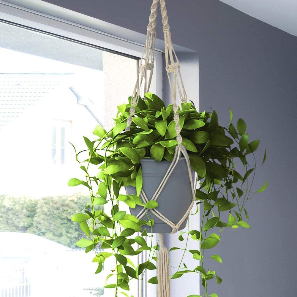 2 Pack Macrame Plant Hangers, Basket Cotton Rope Hanging Planter Holder Wall Flower Pots Hanger for Indoor Outdoor Garden Balcony Ceiling Household Decoration 105CM