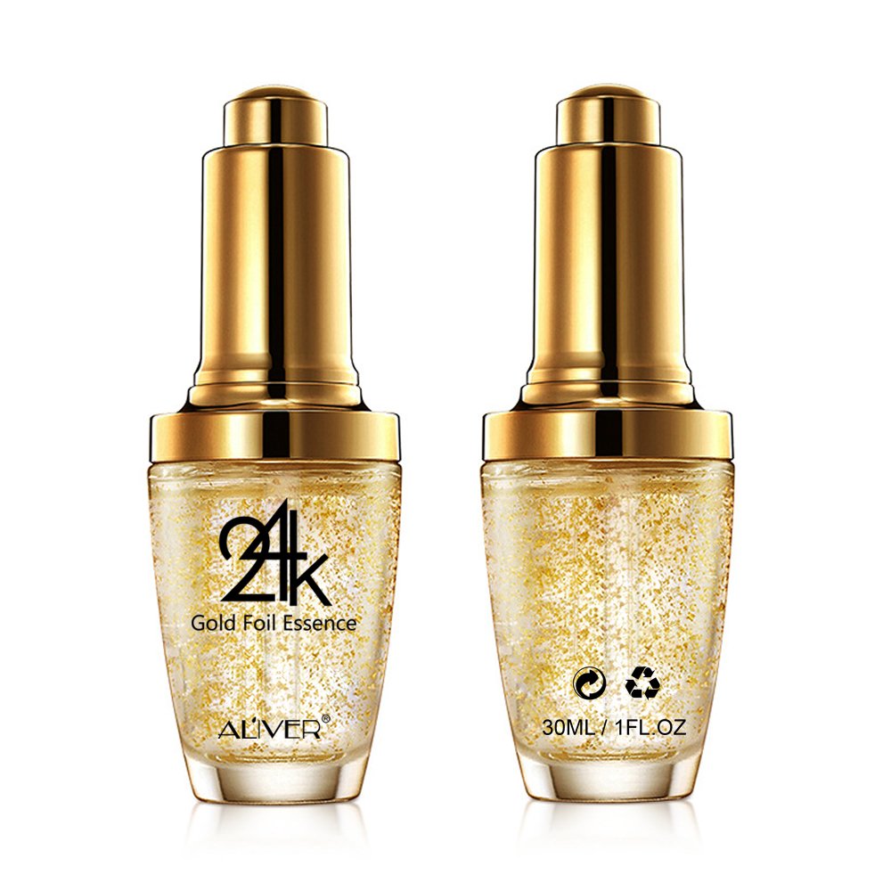 24K Gold Essence Collagen Face Serum Moisturizer Enriched with Vitamin C Serum, Vitamin E Cream for Skin care with Hyaluronic Acid Serum 1 FL OZ (30mL)