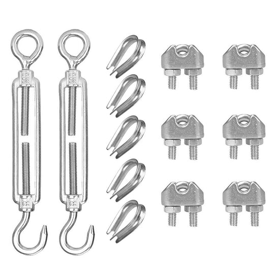 AFASOES Turnbuckle Wire Tensioner Stainless Steel Cable Wire Tensioner Kit with Wire Cable Clamp and Wire Rope Thimble for Clothesline, tension wire, outdoor String Light object Suspension (13 Pcs)