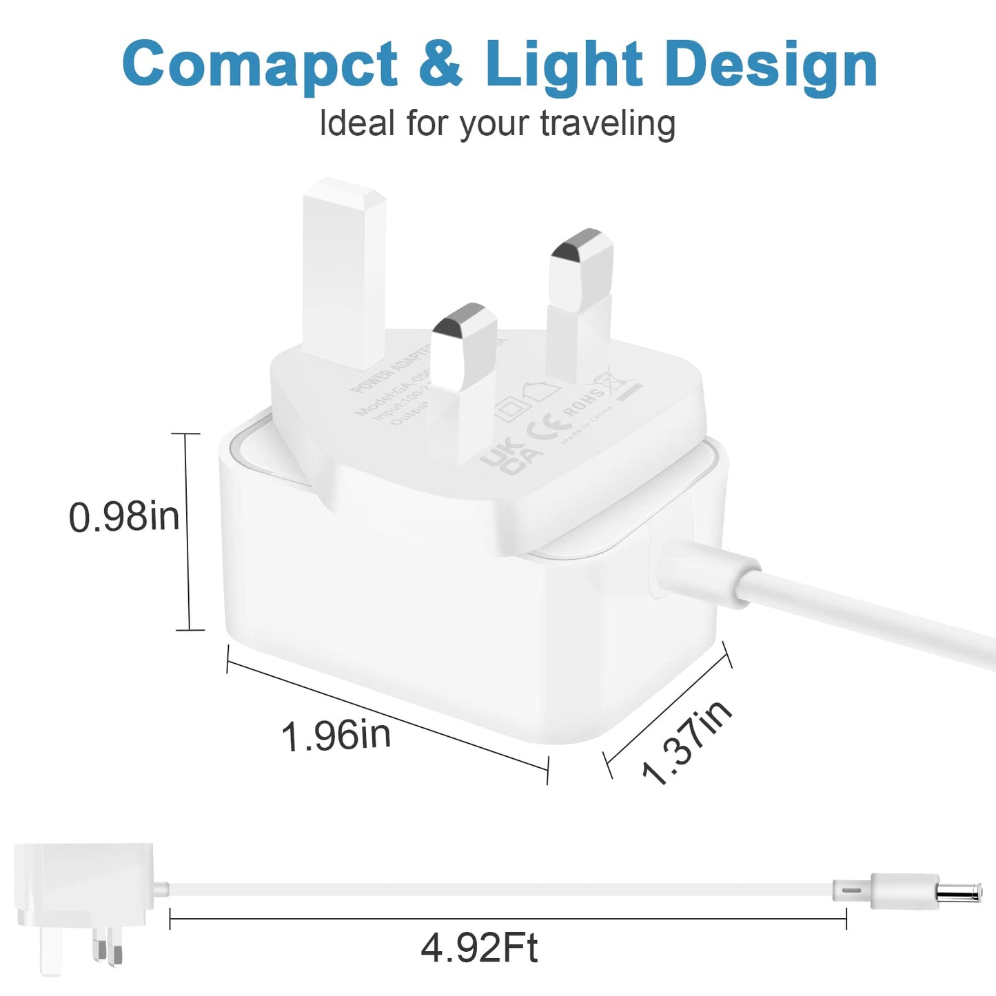 5V 1A 2A Power Supply, Dalugo Universal AC to DC Power Adapter with 7 DC Multi-Plug Connectors, 10W DC Wall Charger for LED Strip Lights,Audio,TV Box,Speaker,Router,Video Android Tablet(White)