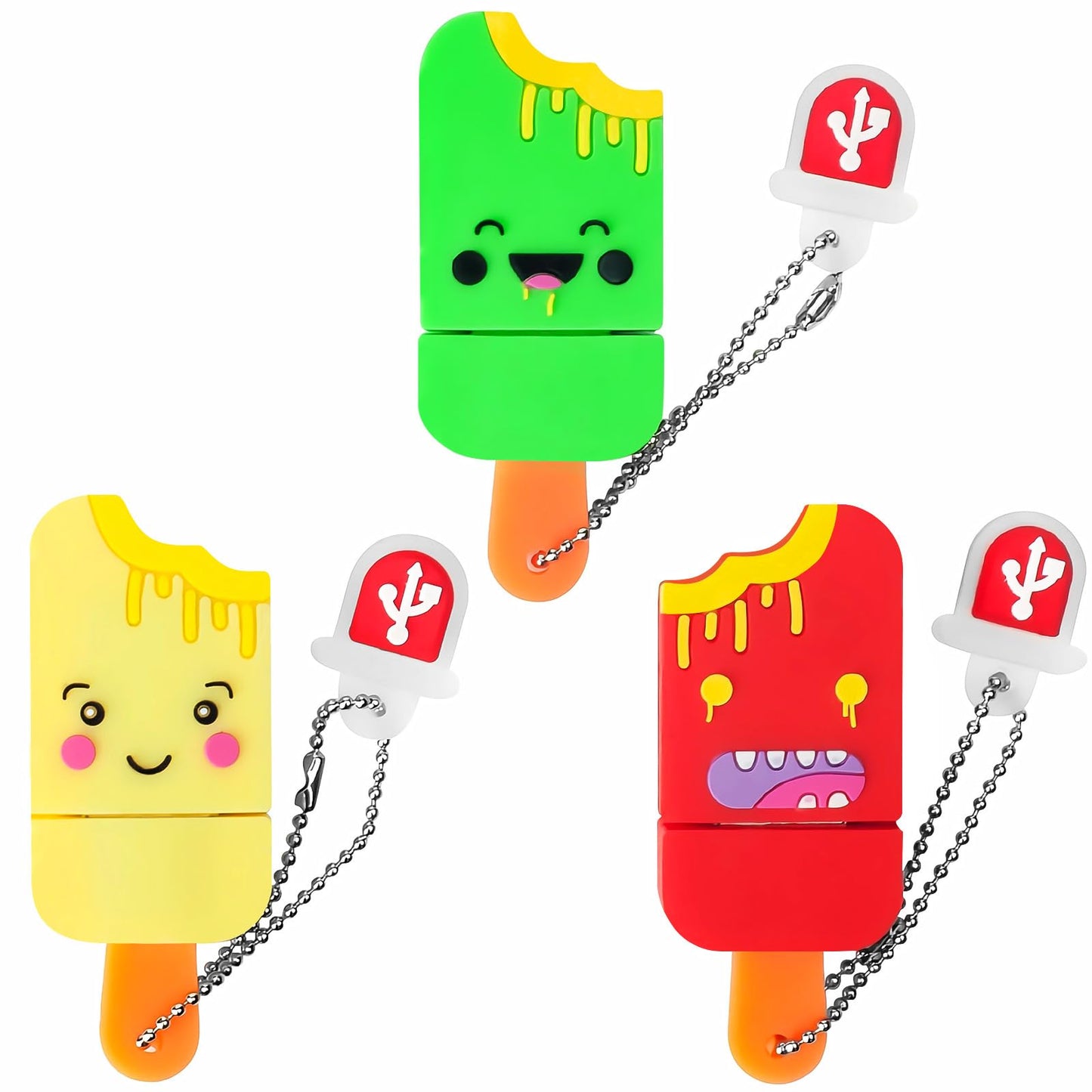 USB Flash Drive Pack of 3 Pcs (32GB x 3), BorlterClamp Cute Popsicle-Shaped Memory Stick Novelty USB Drive Pendrive 32GB x 3 Popsicle-shaped