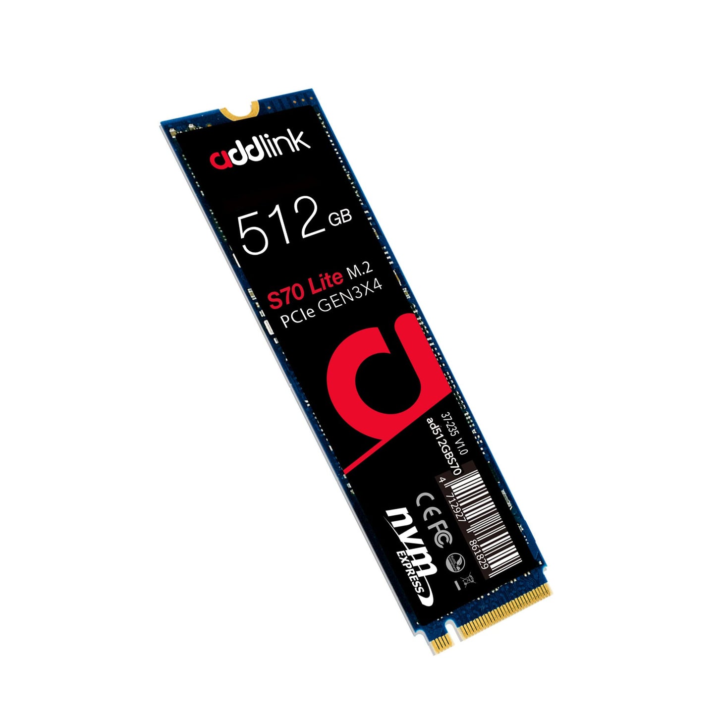 addlink S70 Lite 512GB M.2 PCIe Gen3 Ultra Durability NVMe Internal Gaming SSD, Up to 3000 MB/s - SLC Cache 3D NAND Low-Power Consumption Internal SSD (aUK512GBS70LTM2P)