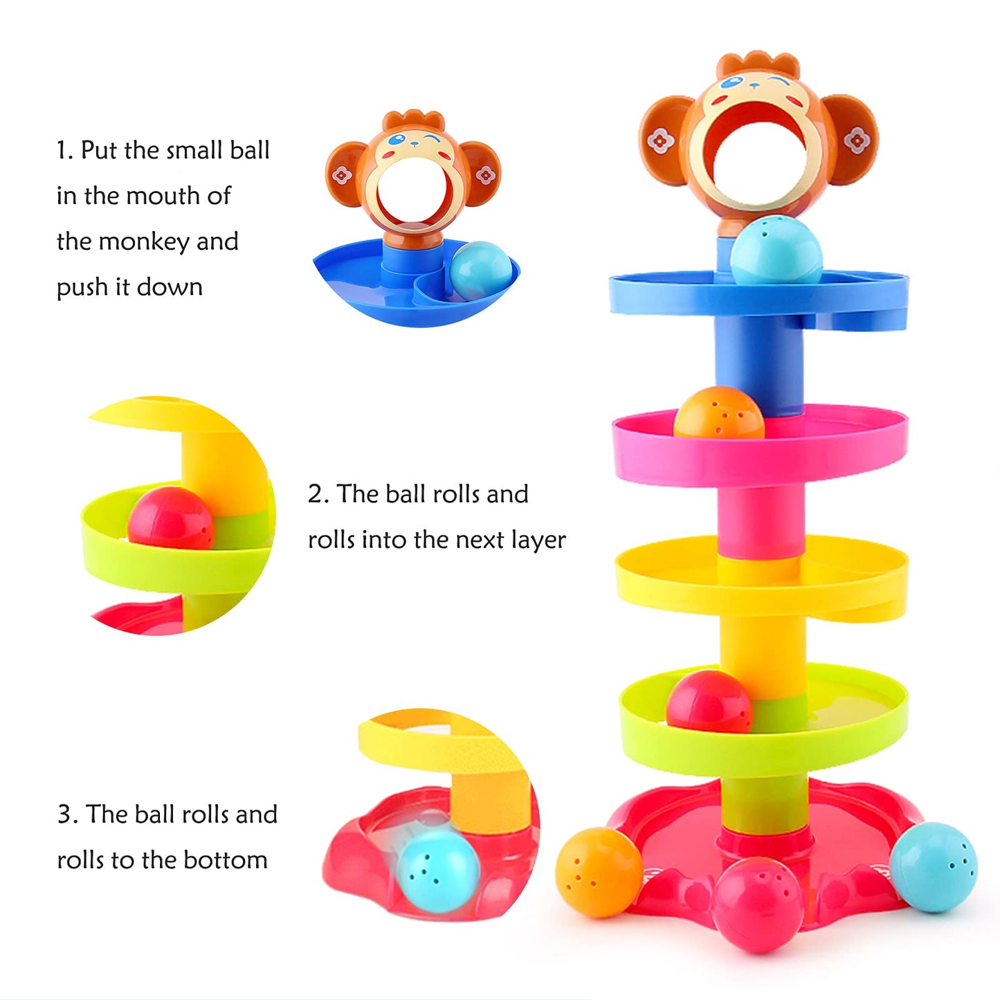 Baby Toy 9-18 Months, Ball Drop and Roll Ramp Toy for 1 Year Old Boys Girls, Sensory Toy for Babies 12 Months, Baby Ball Tower Roll ball Game, 1st Birthday Gifts for Babies Easter Gifts Orange Monkey