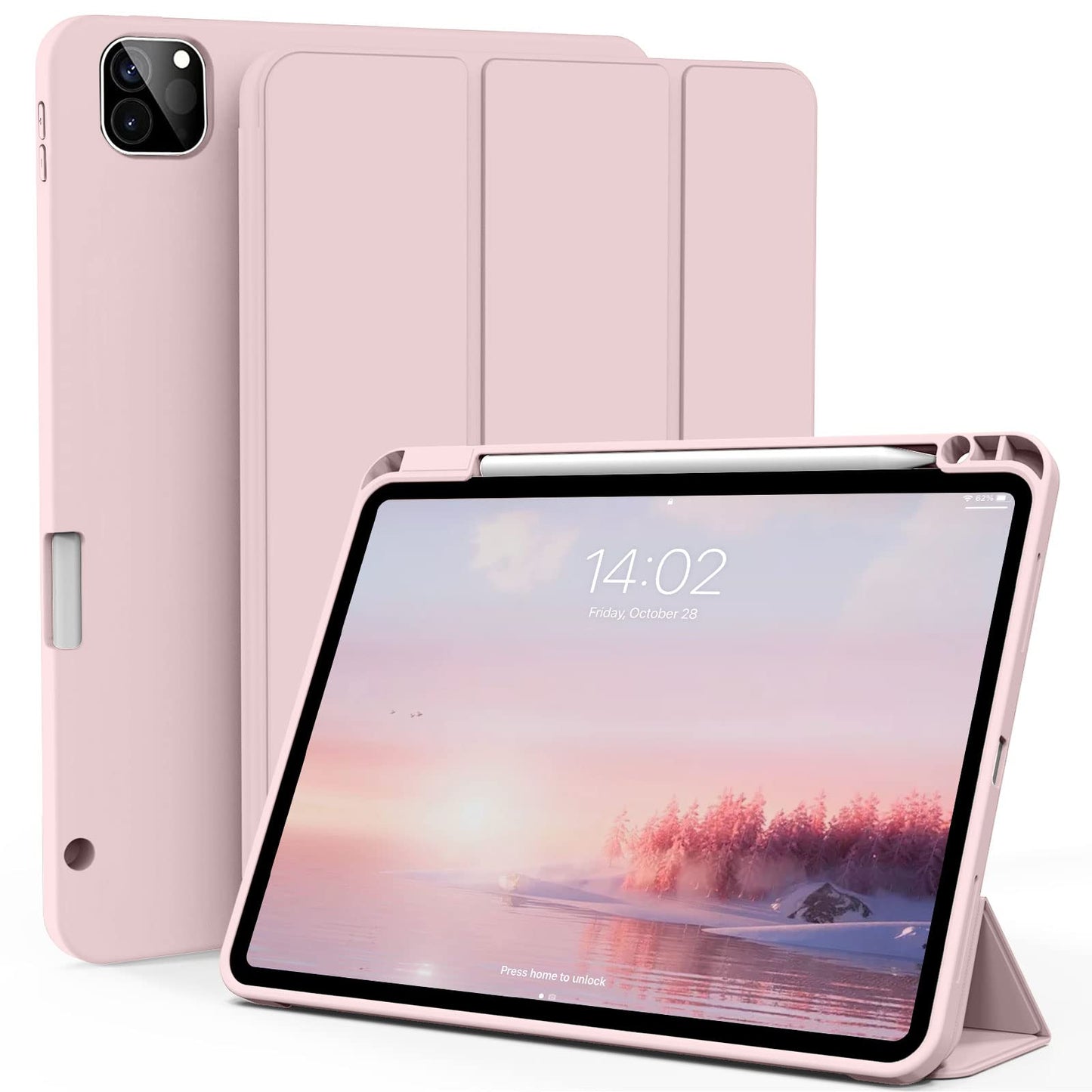 ZOYU Case for iPad Air 13 Inch M2 2024, Pro 12.9 Inch 6th Generation 2022/5th Gen 2021, Trifold Smart Cover with Pencil Holder, Soft TPU Back [Support Pencil Pro Charging], Auto Sleep/Wake, Pink