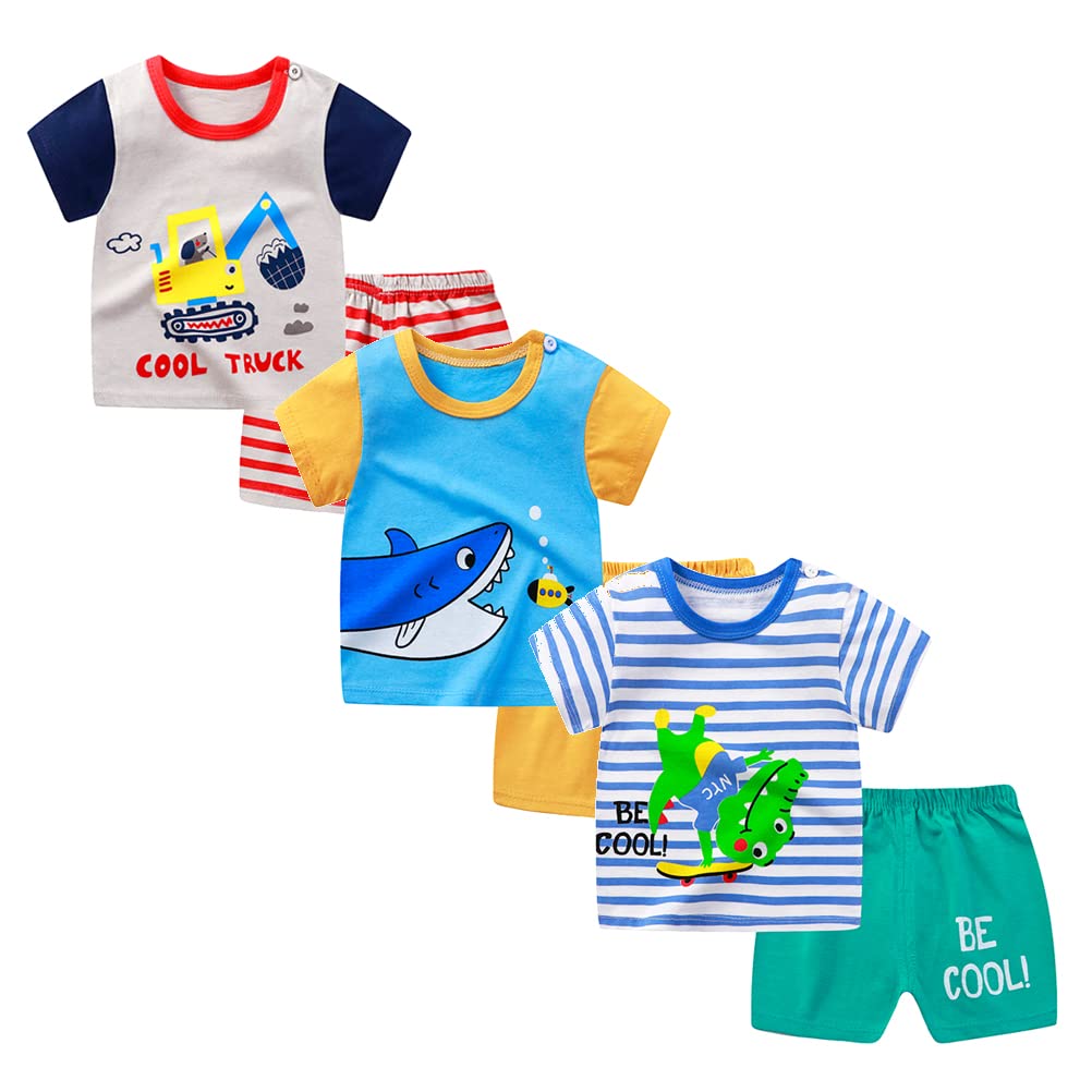 XM-Amigo Baby Boys Boy's 3-Set Short Sleeve Shorts T-Shirts Half Sleeve, Pack of 6 6-18 Months Set03