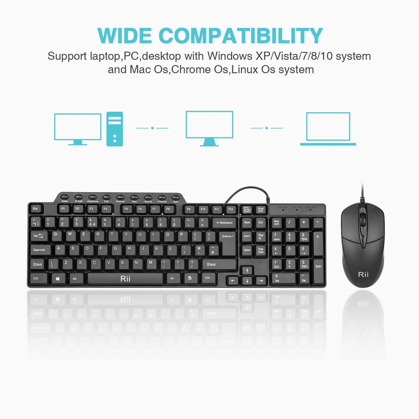 Wired Keyboard and Mouse,Rii RK203 Full Size Slim Keyboard, Business Keyboard and Mouse Wired for Computer,Laptop,PC,Notebook,Windows Home Office