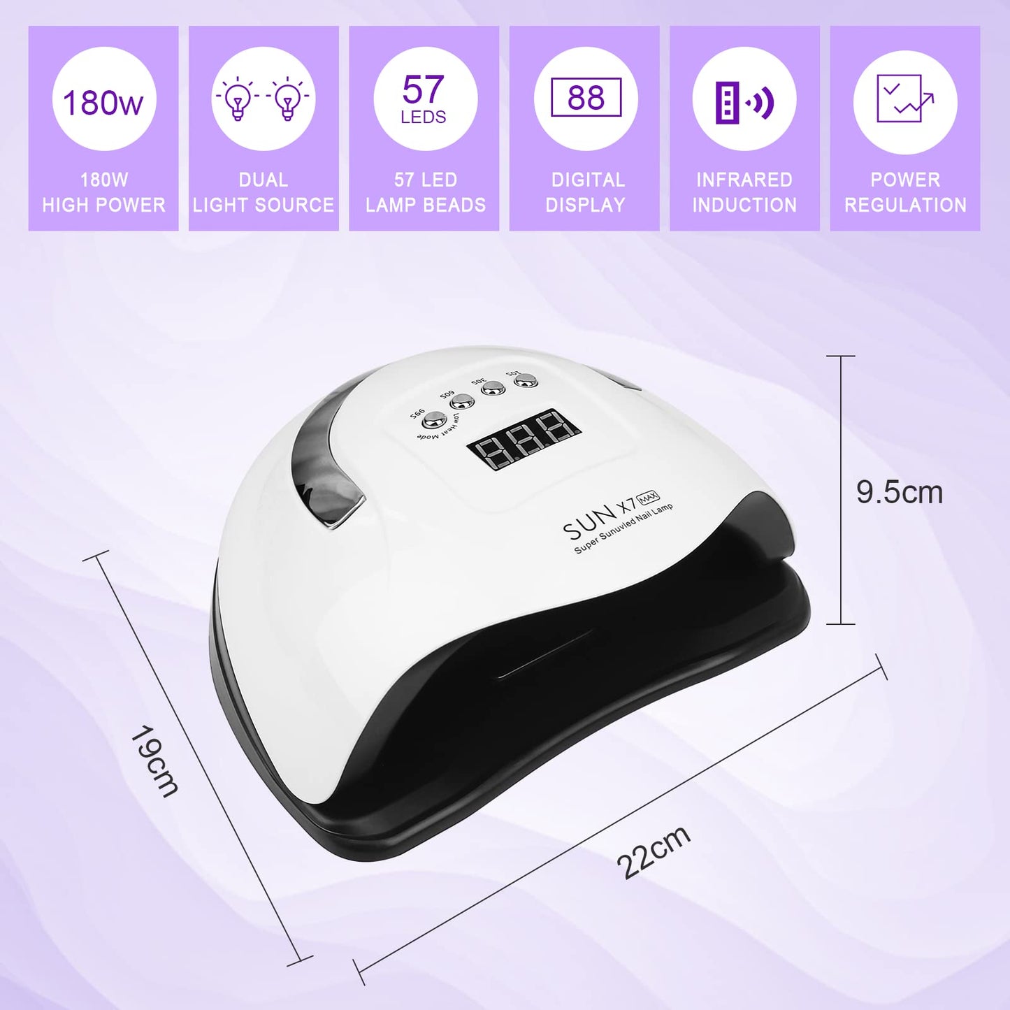 Wodondog LED UV Nail Lamps 180W Nail Dryer Gel Nail Curing Lamp UV Light with 4 Timers Auto Sensor LCD Display