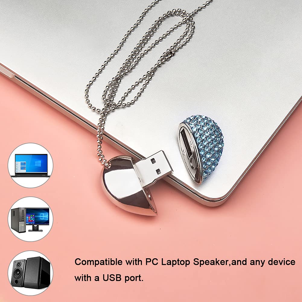 32GB USB Flash Drives with Box, Heart Diamond Shaped Waterproof Pendrive USB Memory Stick, Romantic Gifts for Wife Child Friend (32GB, Blue with Box) 32GB