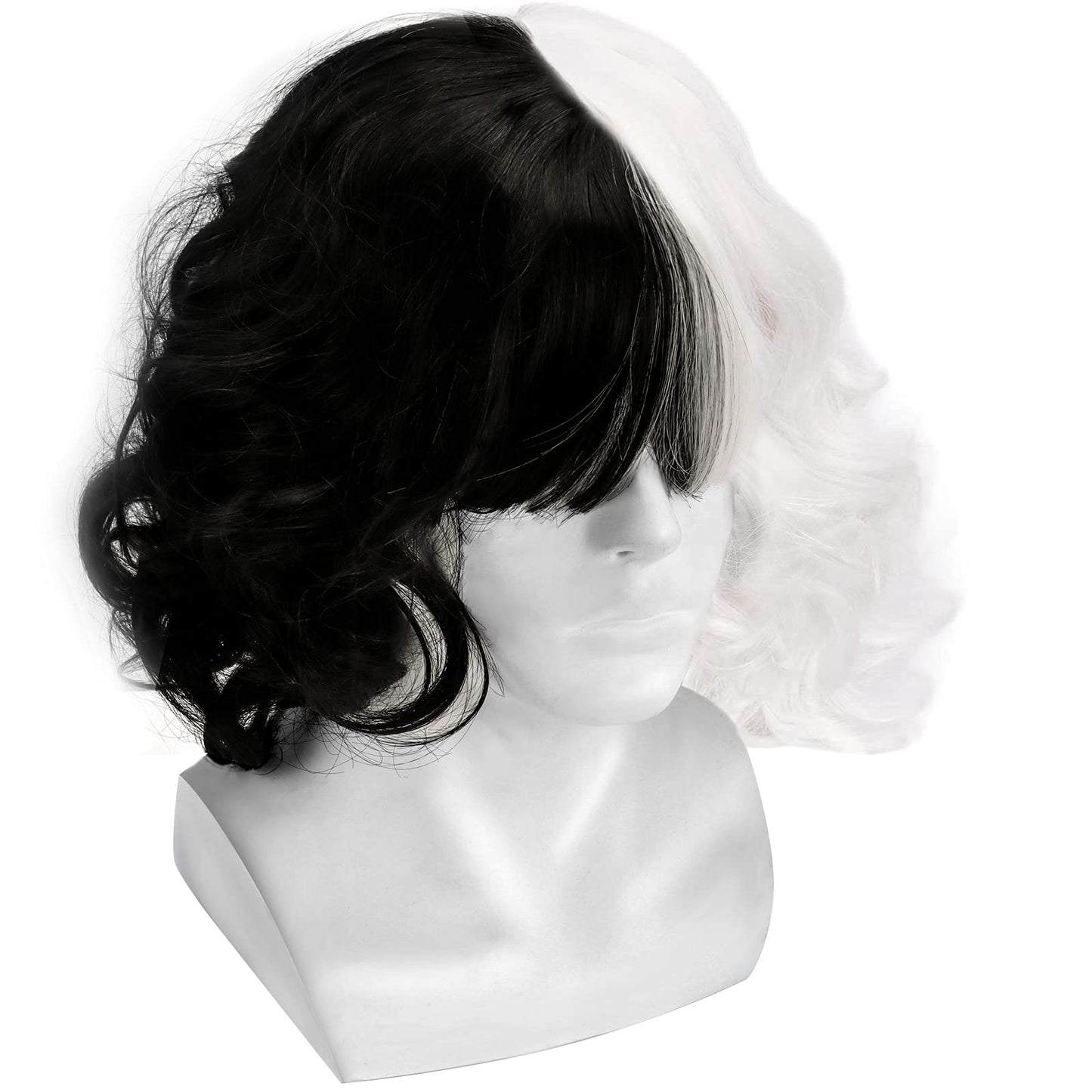 Wavy Black White Wig Two-color Wig, Half Black and Half White Short Wavy Curly Hair for Halloween Christmas Carnival Party and Cosplay Party Costume Accessories