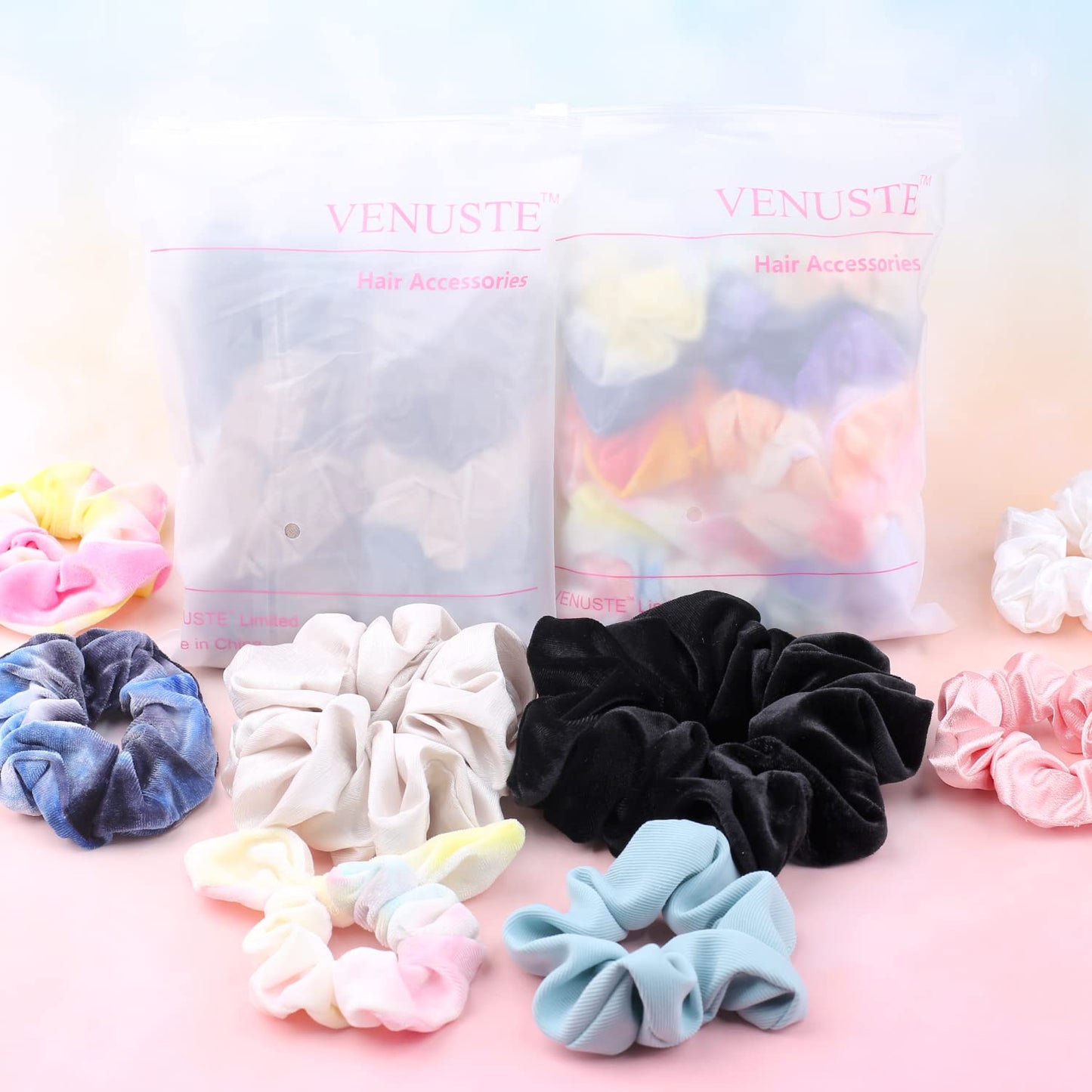 VENUSTE White Scrunchies for Tie Dye, DIY Cotton Bow Scrunchies, Headbands, 3 Kinds of Party Activities Hair Accessories for Girls and Women, 20 Pieces