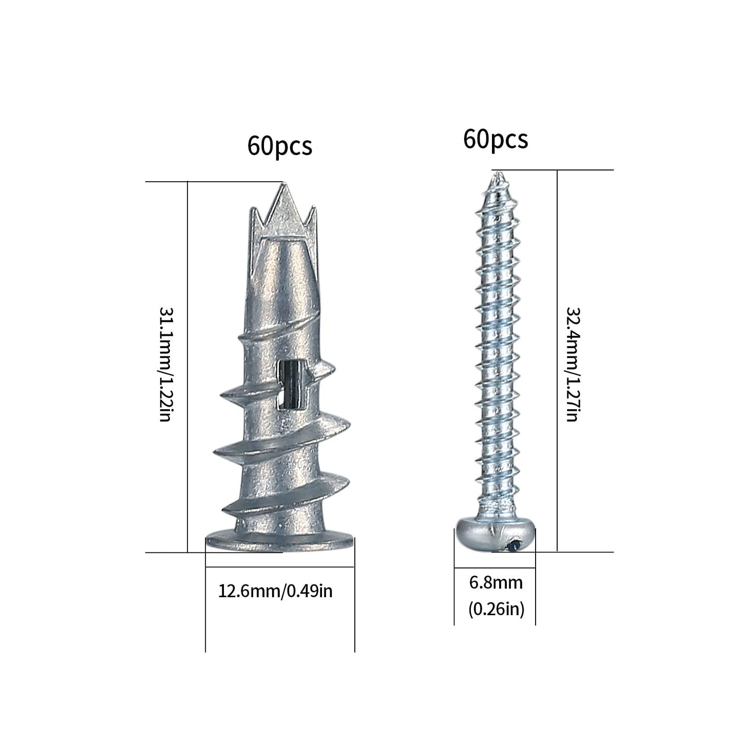 120 Pcs Self Drilling Plasterboard Fixings Raw Plugs and Screws, Cavity Wall Screws and Drywall Anchors, Metal Plaster Boarding Screws Fixings Kits Heavy Duty (3 pointed tips) 3 pointed tips