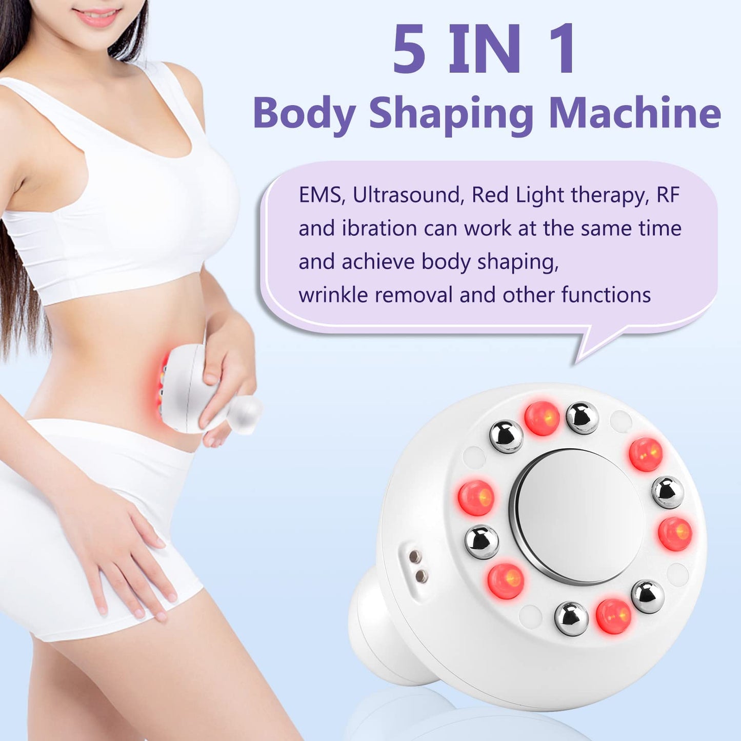 Ultrasonic Cavitation Machine, 5 in 1 Cellulite Massager Ultrasonic Body Sculpting Massager with EMS RF Vibration IPX7 Waterproof Radio Frequency Skin Tightening Device Anti-Wrinkle