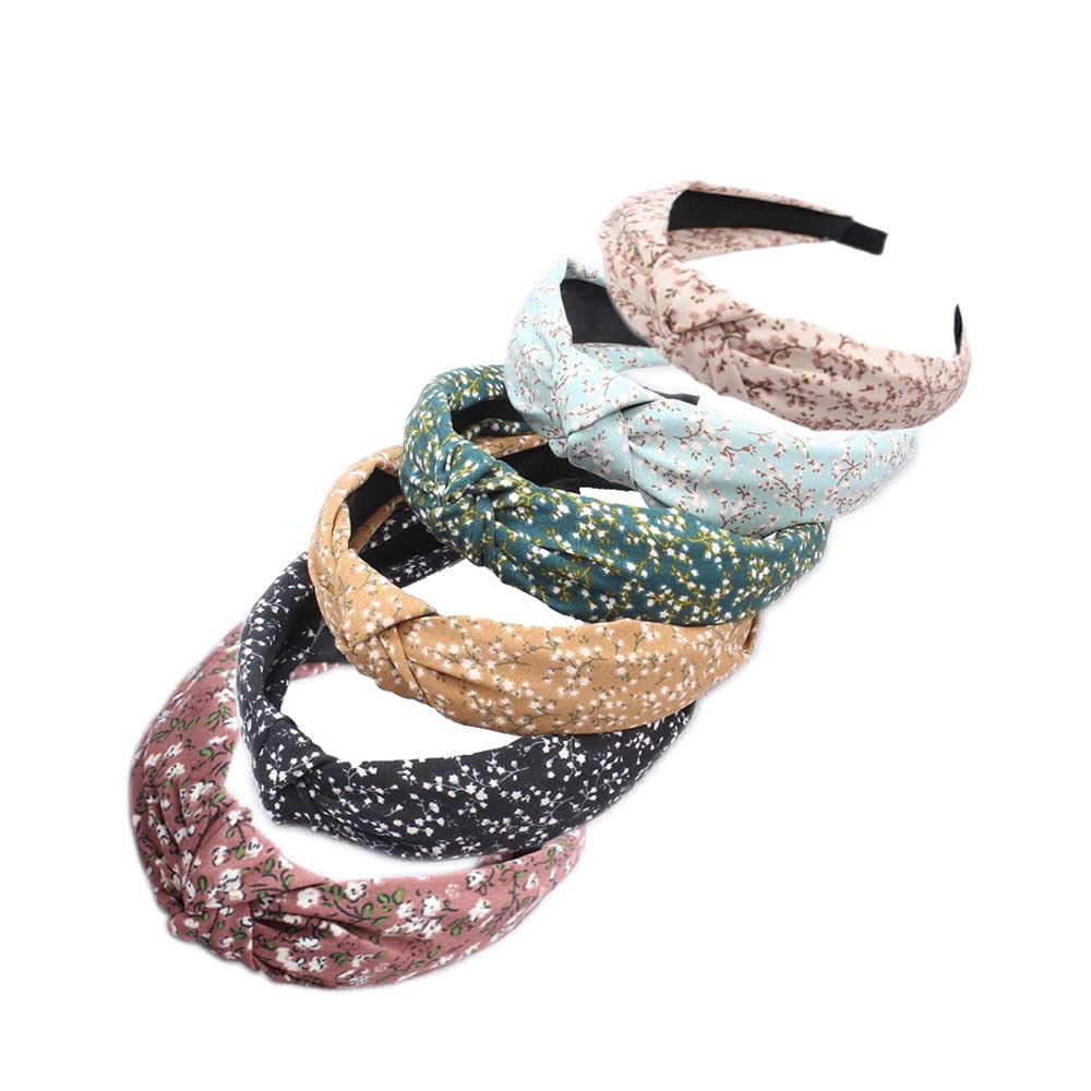 Women's Headbands Boho Hair Band Vintage Elastic Printed Head Wrap Stretchy Moisture Hairband Twisted Cute Hair Accessories (ArchSmalFlower6) ArchSmalFlower6