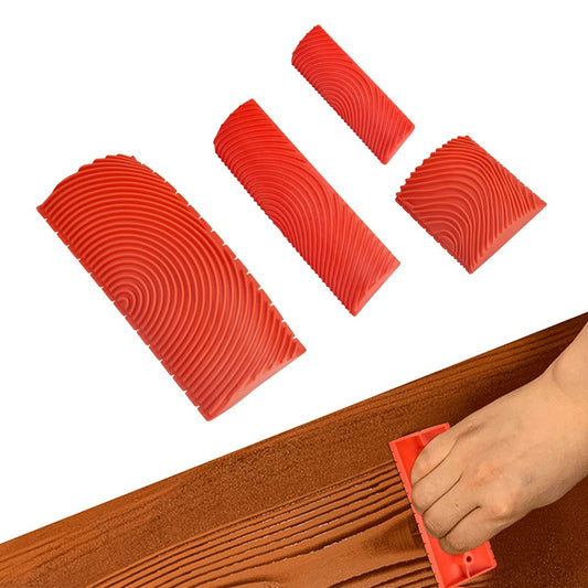 WENRERO 4 PCS Wood Graining Painting Tool Empaistic Imitation Wood Grain Tool Rubber Wood Grain Paint Roller Brush Graining Texture Household Wall Art Paint Kit for Wall Decoration, 7.4/8.7/13/15 cm