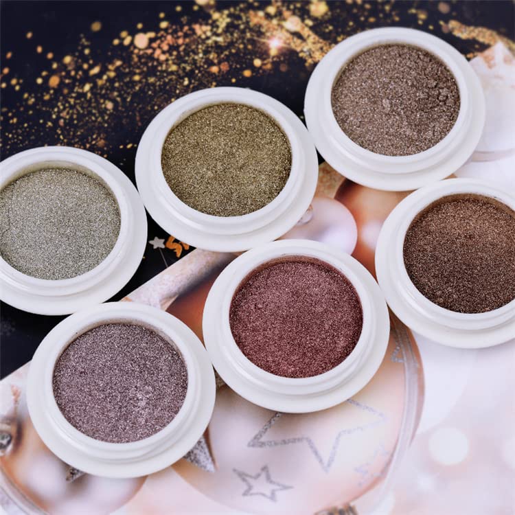 6 Box Rose Gold Chrome Nail Powder, Nail Powder Metallic Chrome Powder, Glitter Nail Powder with 6Pcs Eyeshadow Sticks, for Nail Art Decoration DIY Art Nail Salon