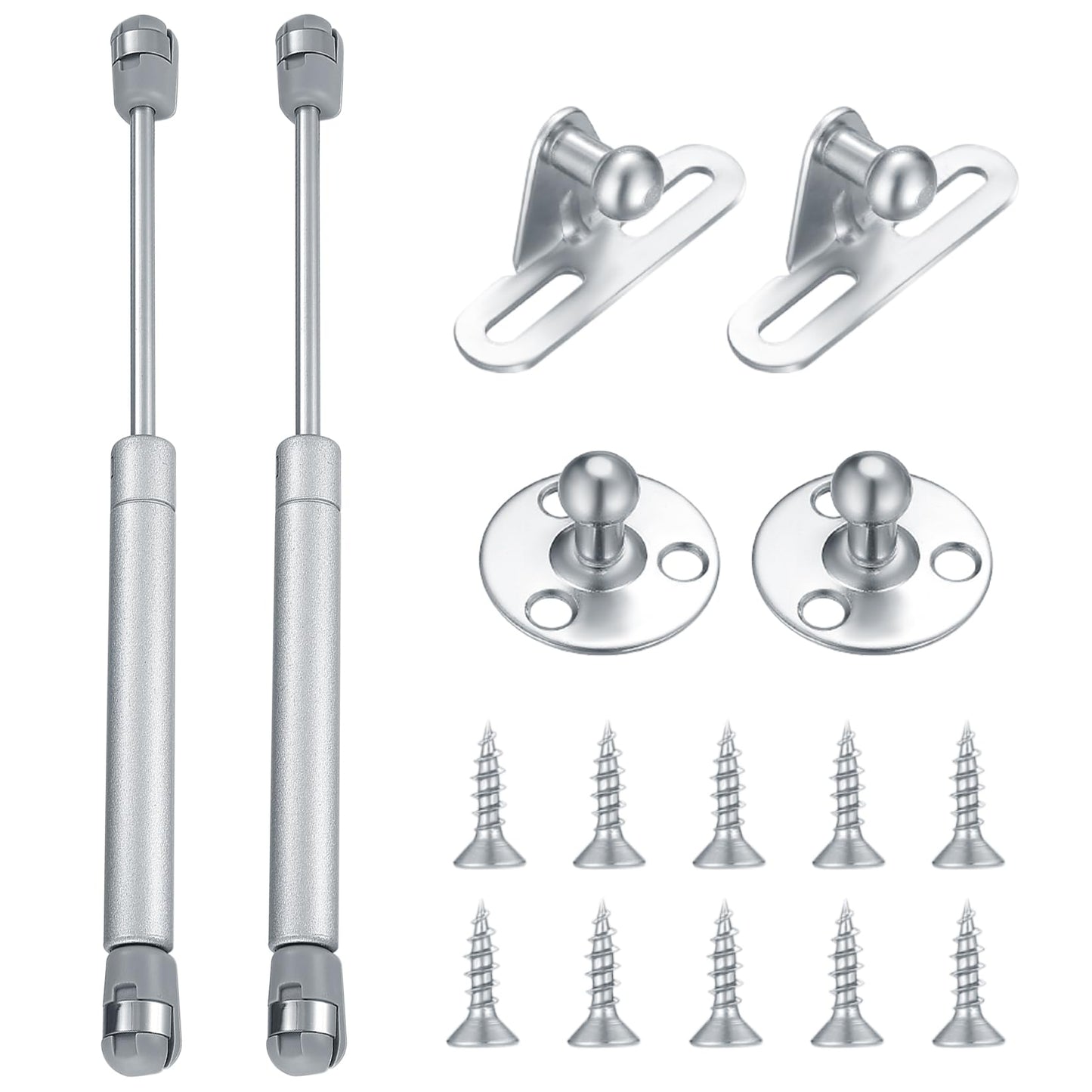 4 Pcs Gas Lift Strut Kit, Gas Spring Strut Lift Stay Support, 100N/10KG Kitchen Cupboard Wardrobe Cabinet Door Soft Close Gas Spring Strut Damper Hinge Flap Fittings Door Stay (Silvery-4) (4) 4