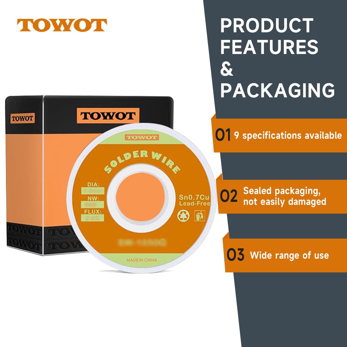 TOWOT Lead Free Rosin Core Solder Wire for Electrical Soldering, Content 2.0% Solder Flux Sn0.7Cu (0.8mm 50g) 0.8mm 50g