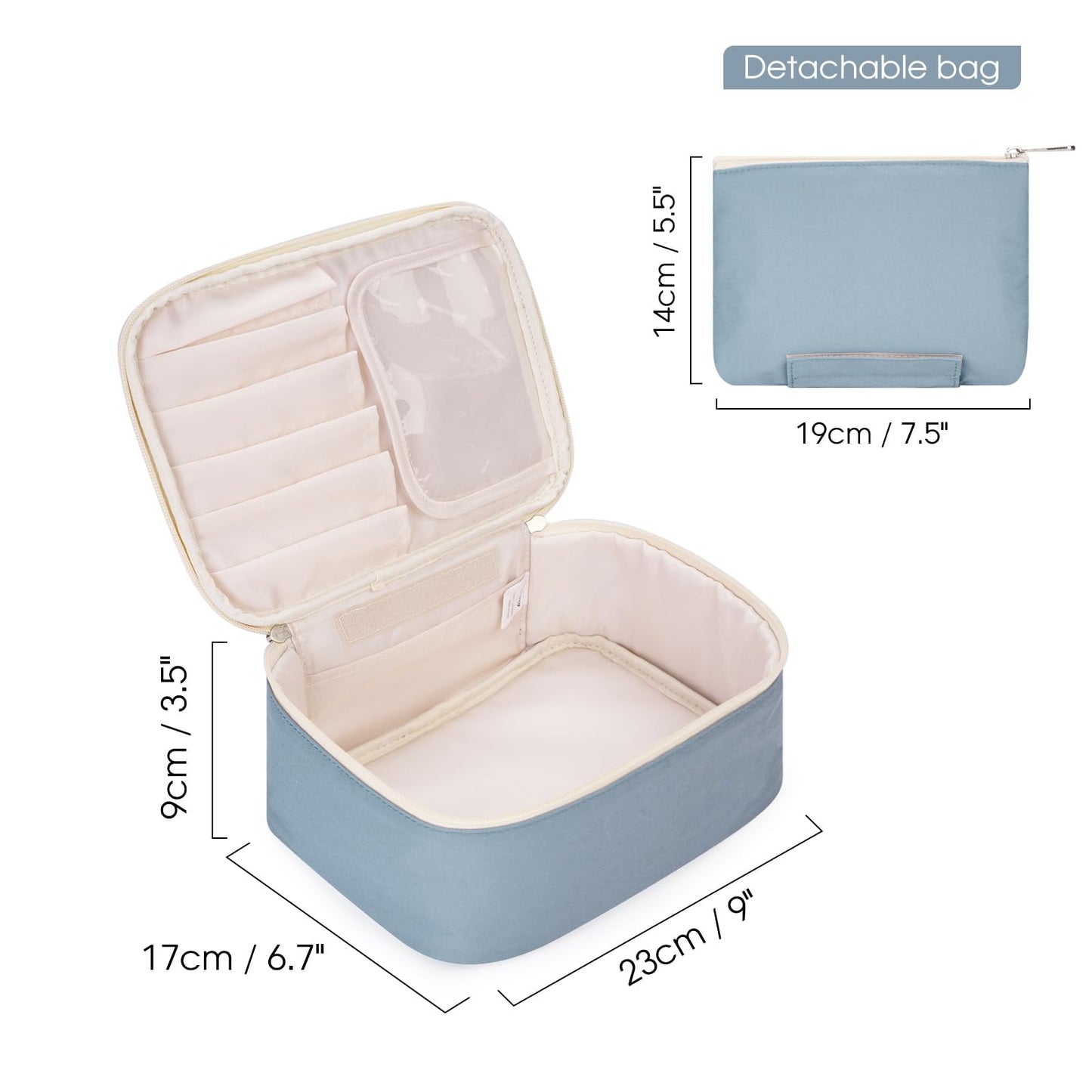 Travel Makeup Bag Large Cosmetic Bag Makeup Case Organizer for Women Greyish Blue (Upgrade)