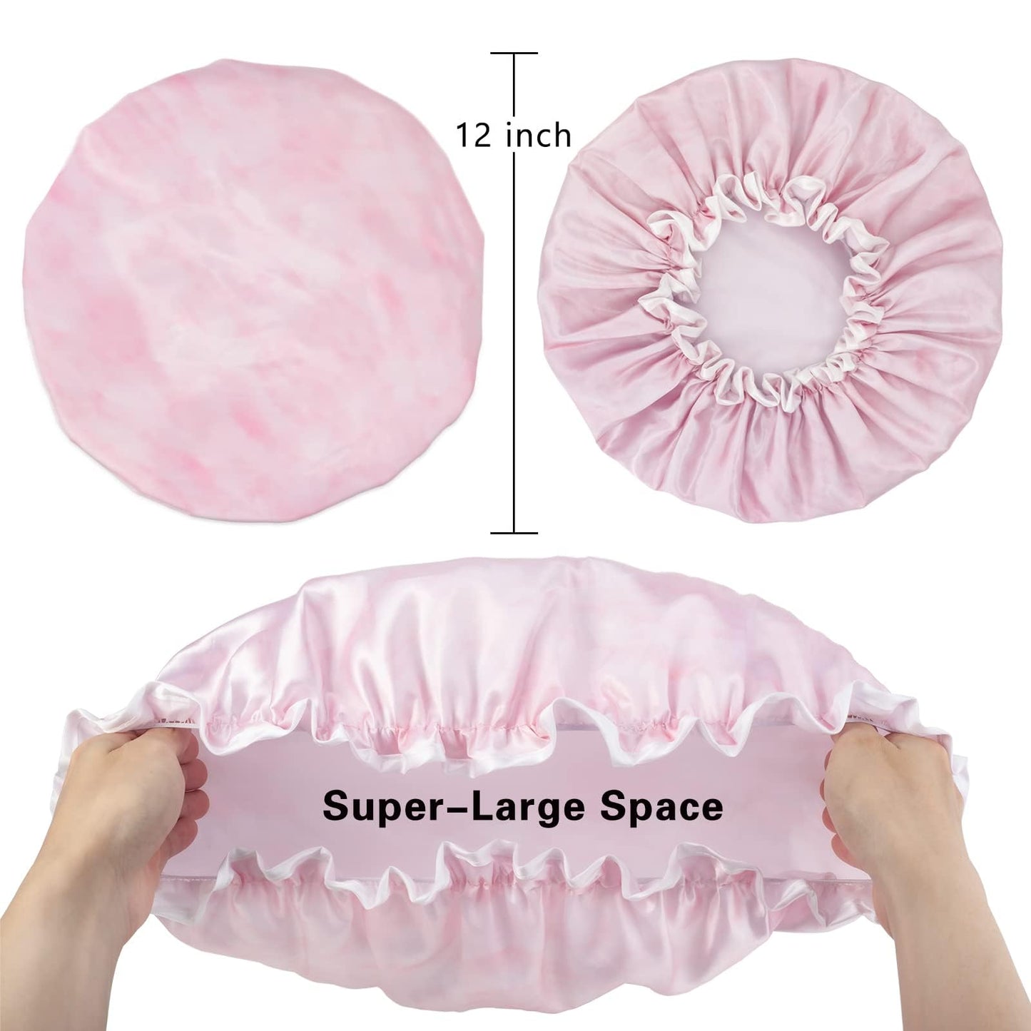 Aquior Shower Caps, Reusable Shower Cap for Women, Double Layer Waterproof Hair Cap, Large Size for All Hair Lengths,for Girls Spa Home Salon Use (Pink Cloud) Pink Cloud