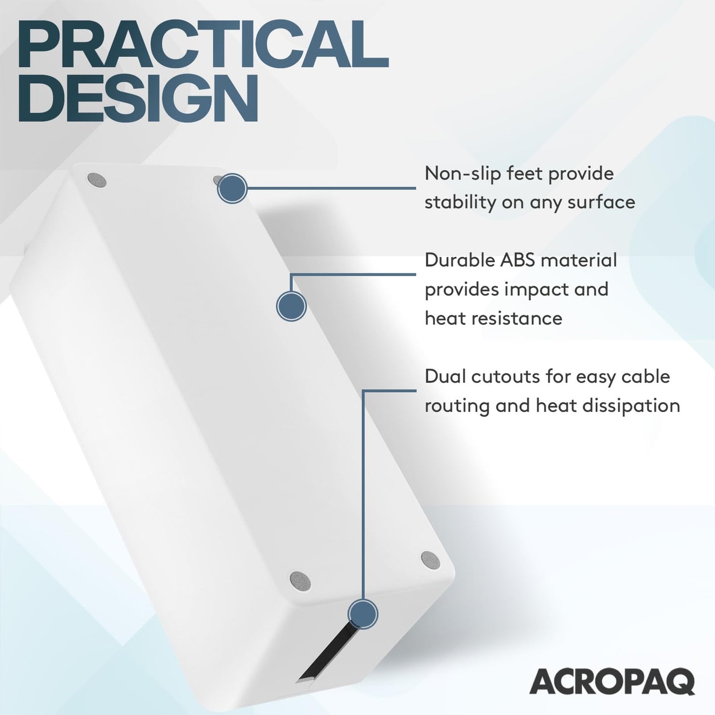 ACROPAQ Cable tidy box - Keep your cable tidy, Large (41 x 13 x 16 cm), Waterproof, Non-slip - Cable management box, Cable box, Extension lead cover box, Cable box tidy - White/Large