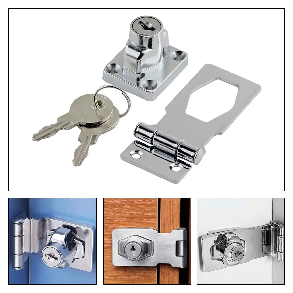 2 Sets Safety Metal Door Latch Locks Keyed Hasp Locks Door Lock Hasps with Padlocks and Keys for Cabinets, Cupboard, Drawer Gate