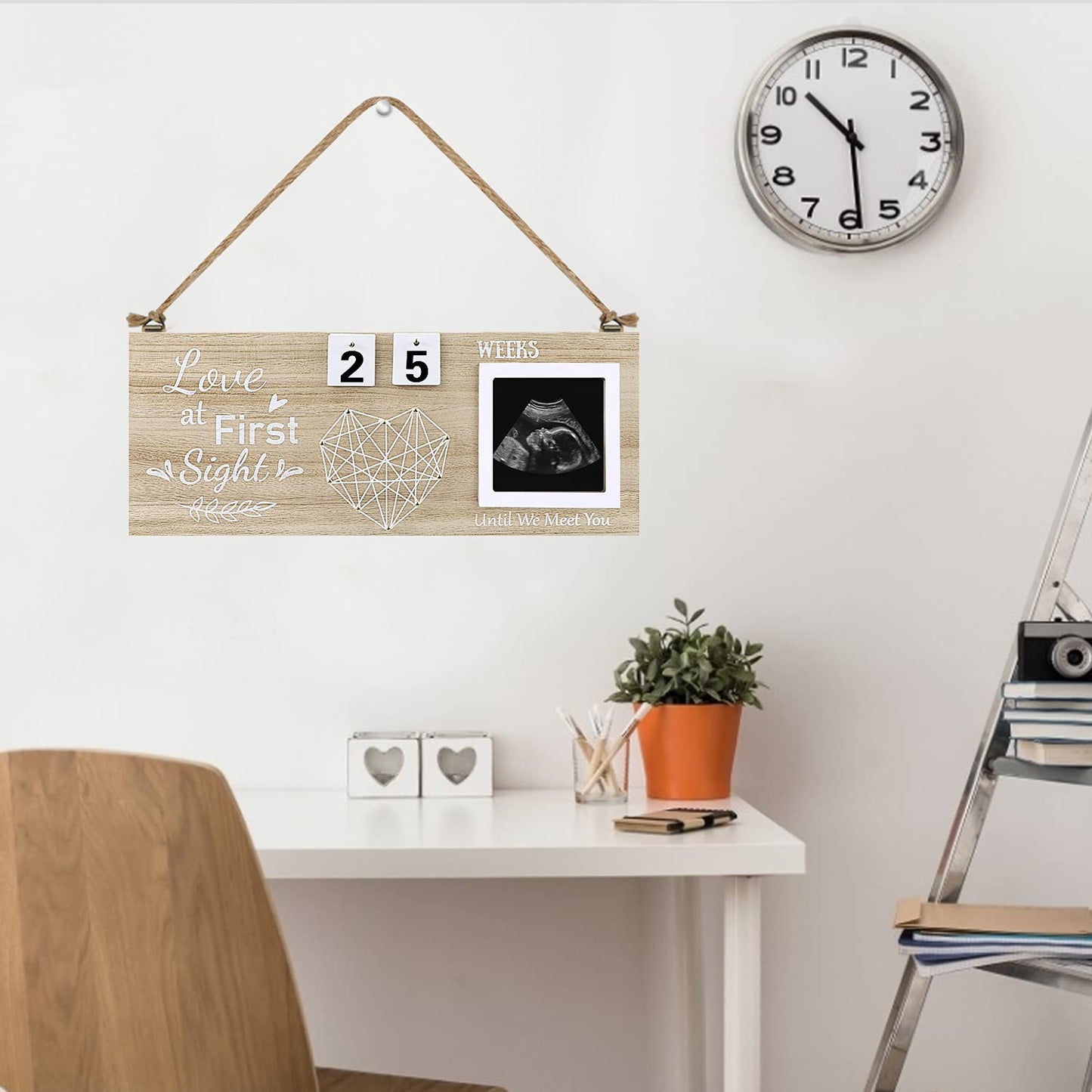 Baby's First Sonogram Picture Frame Countdown Weeks Keepsake Baby Ultrasound Frame Nursery Decoration Best Love at First Sight (Countdown)