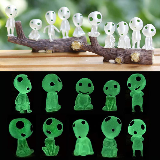 Zueyen 10 Pcs Different Fairy Garden Accessories Glow in Dark Tree Elves Garden Decor Miniature Luminous Ghost, Mononoke Luminous Tree Elves Spirit Kodama Gardening Potted Decoration Micro Landscape