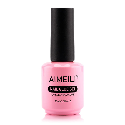 AIMEILI Nail Glue for Acrylic Tips Extra Strong Nail Bond Glue Brush On Clear Gel Adhesive Glue for Stick On Soft Gel Tips, Acrylic Nails, False Nails & Tips, UV LED Cure Needed