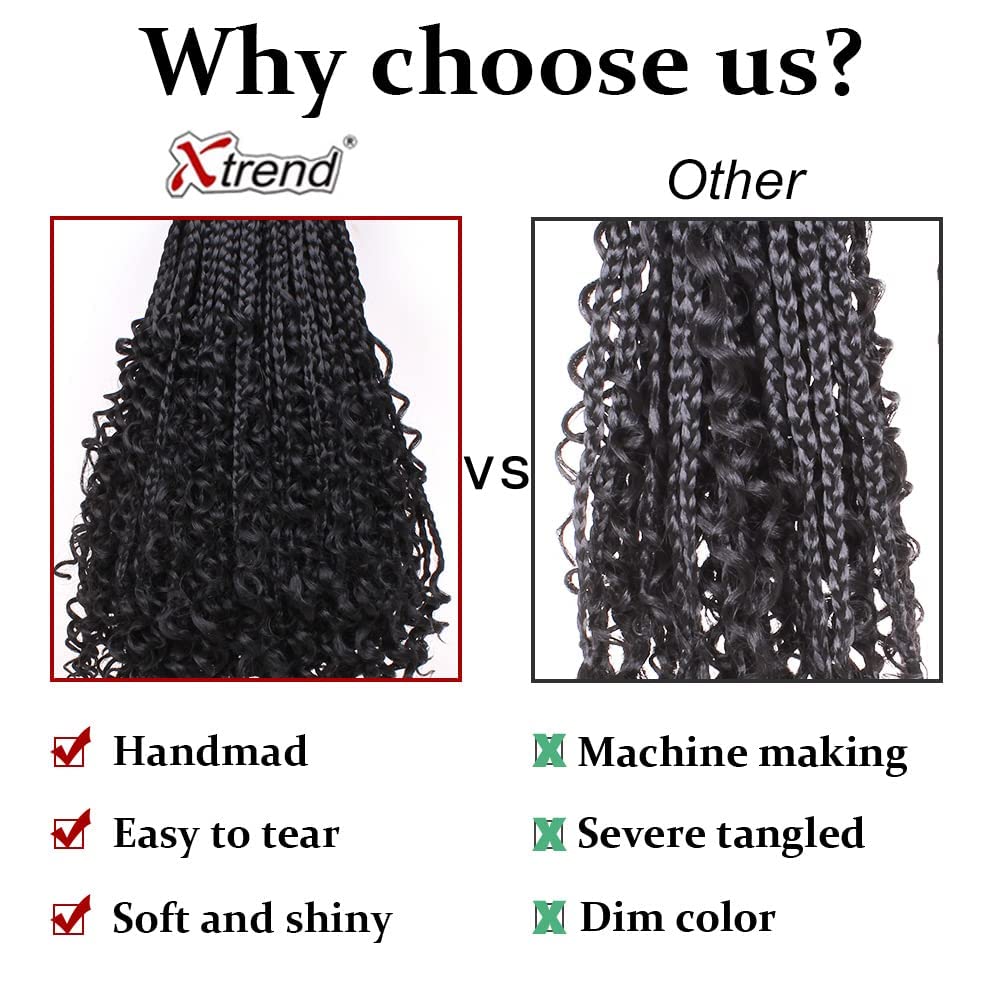 XTREND 14Inch 8Packs Boho Box Braids Crochet Hair with Curly Ends 16strands/pack Pre Looped Black Messy Goddess Box Braids Hair Extensions Individual Synthetic Bob Goddess Locs Hair 14 Inch (Pack of 8) 1B#