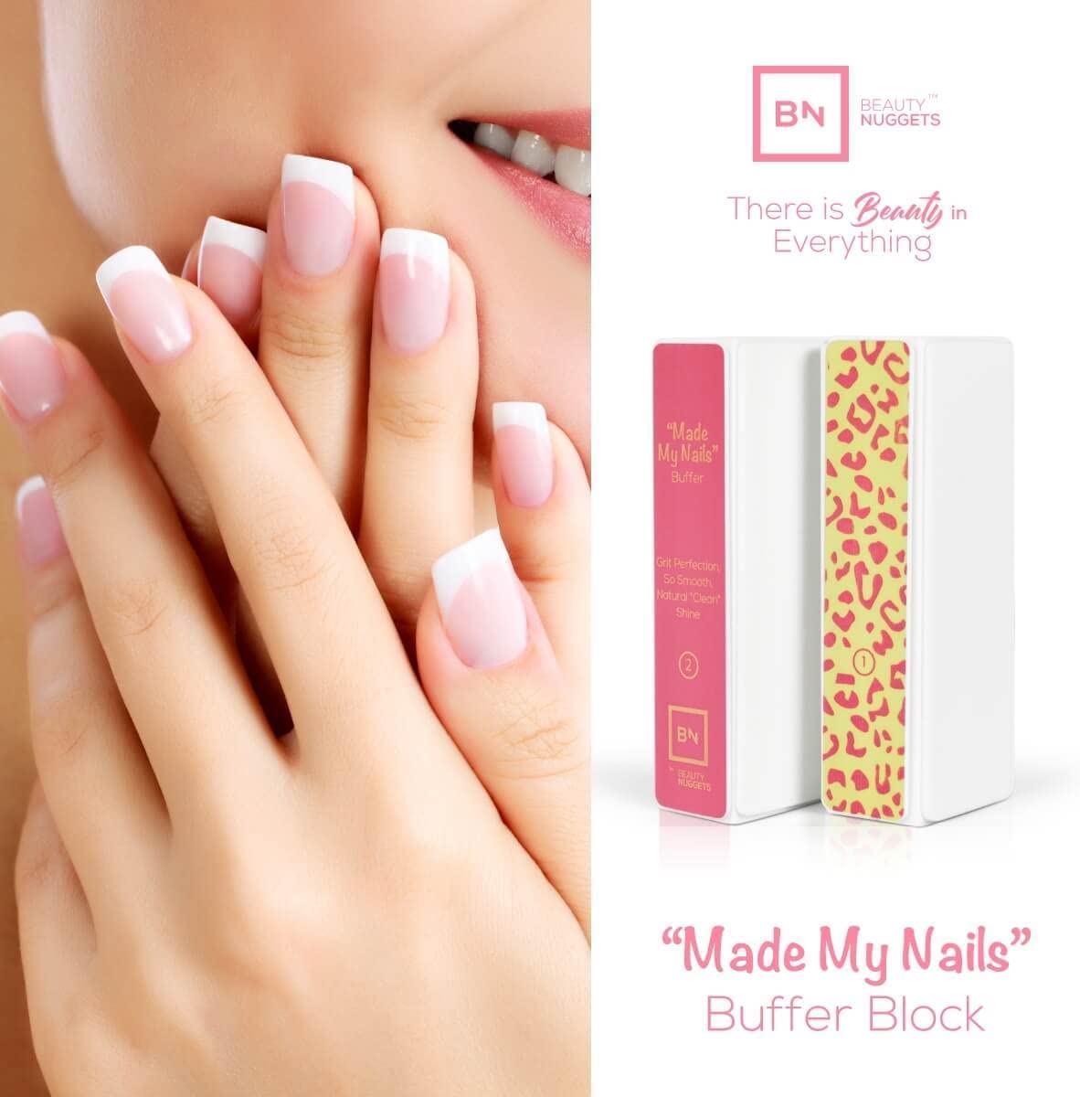 Beauty Nuggets Made My Nails Buffer, Ultimate Shine 3 Way Nail Buffing Block with Professional Nail File 120/180 Grit-Perfect All in One Manicure Tool for Smooth, Shiny, Twinkling Nails 2 Piece Set