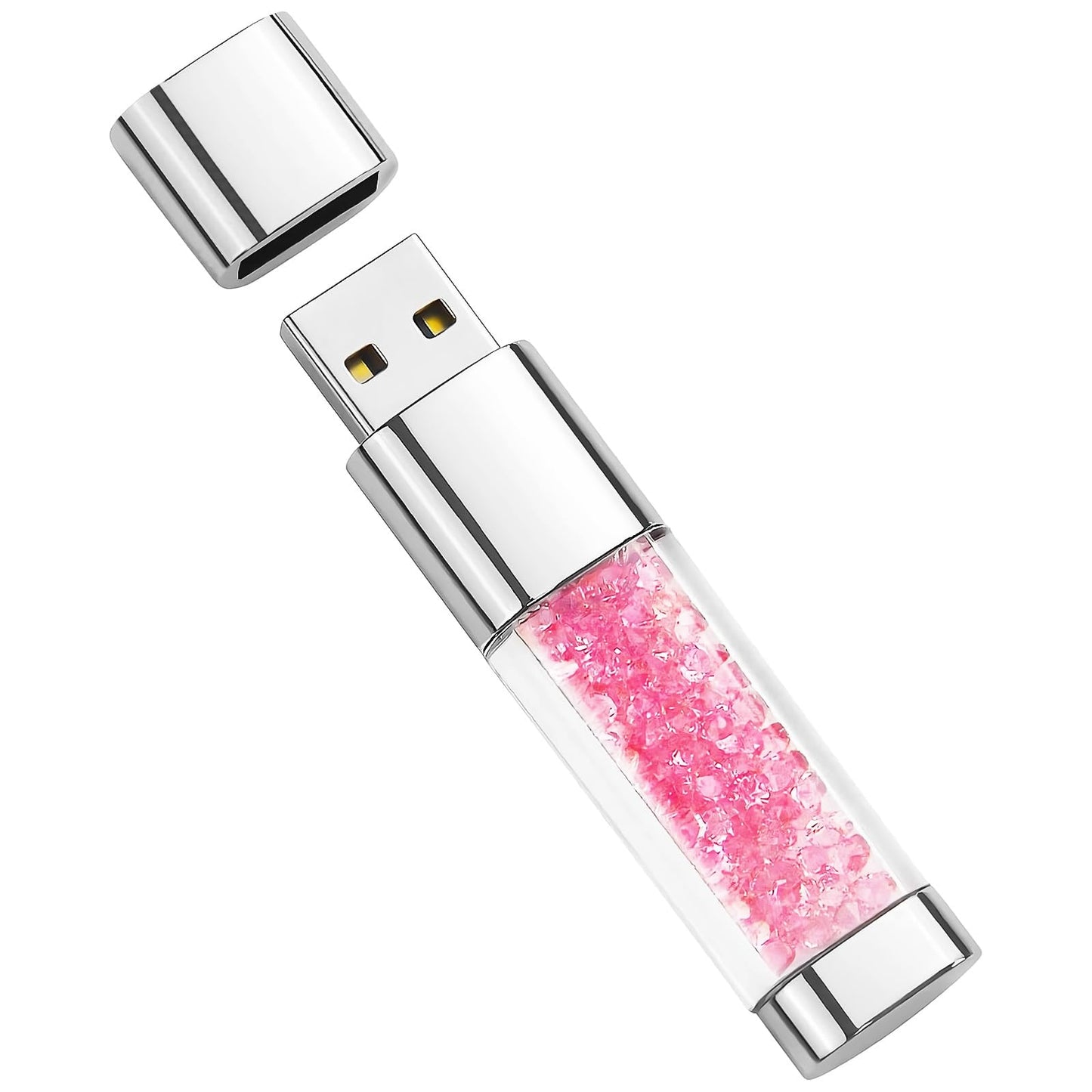 USB Flash Drive 64GB, BorlterClamp Cute Pink Crystal Memory Stick Novelty Pen Drive Thumb Drive