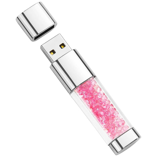 USB Flash Drive 64GB, BorlterClamp Cute Pink Crystal Memory Stick Novelty Pen Drive Thumb Drive