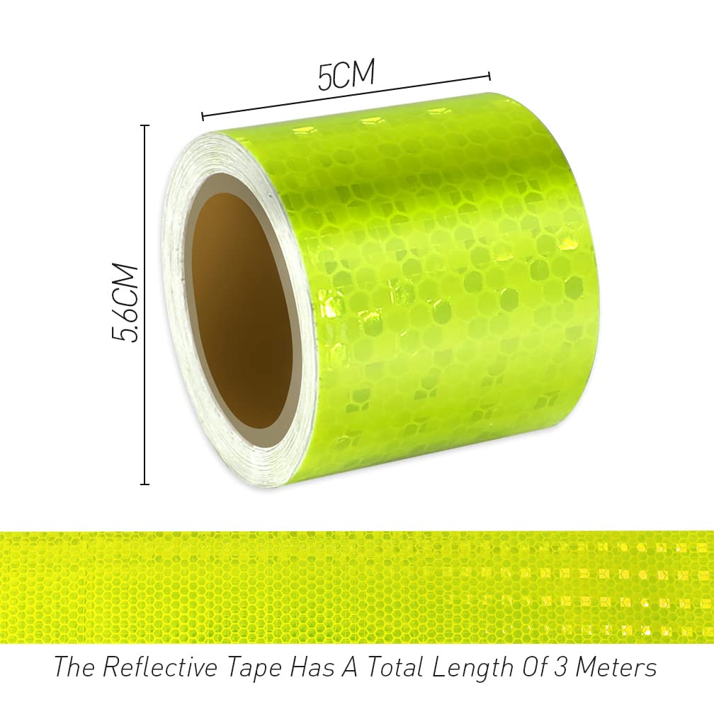 Xrkuu 3M x 5CM Reflective Warning Tape, 3 Rolls Green Waterproof Reflector Tape High Visibility Tape Safety Reminder for Vehicles, Helmets, Mailboxs on Night