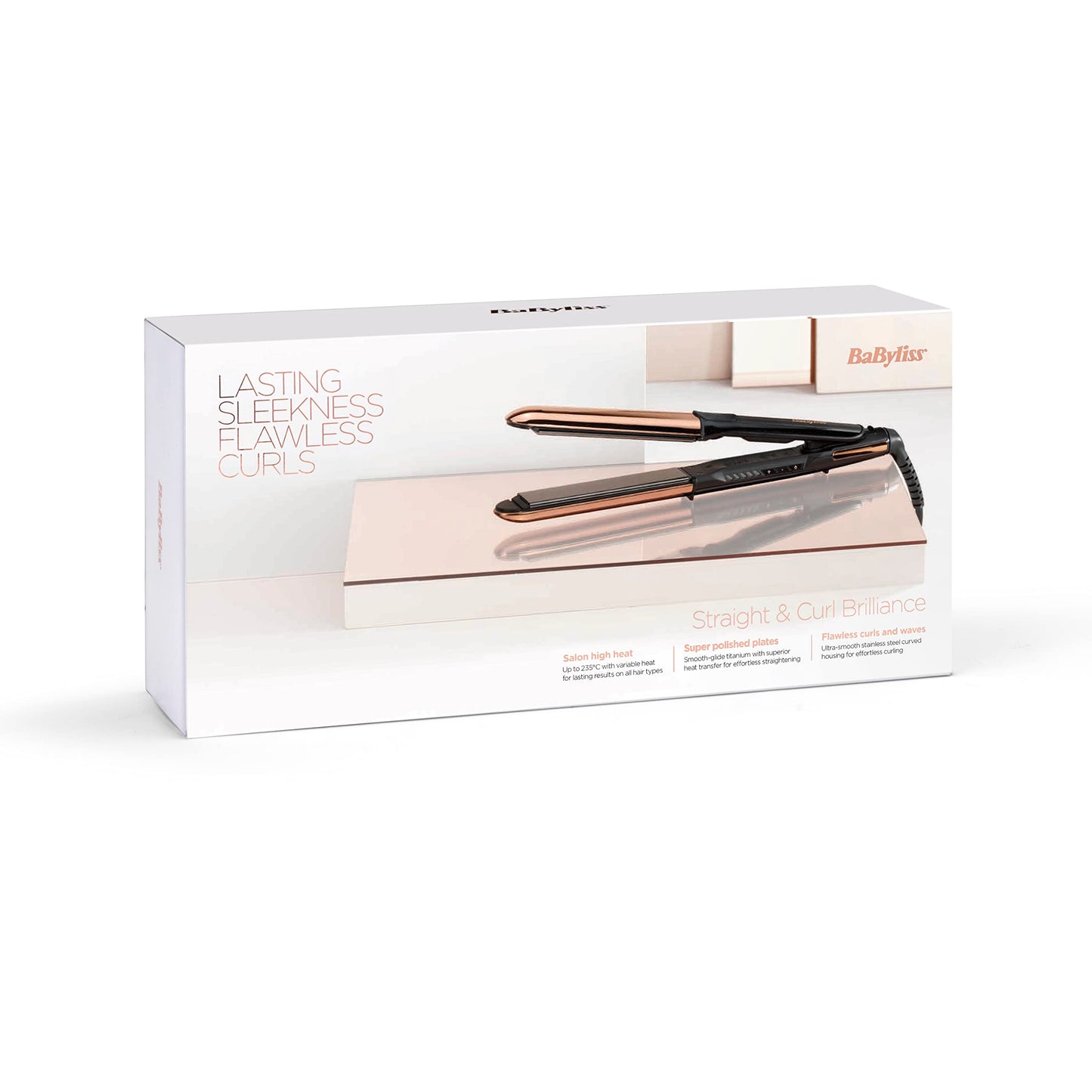 BaByliss Straight And Curl Brilliance Hair Straighteners And Curler, True-Titanium Plates for a smooth glide, Ionic, Curved Metal Design, Fast 15 second heat up, 5 heat settings up to 235°C 2481U - UK PLUG