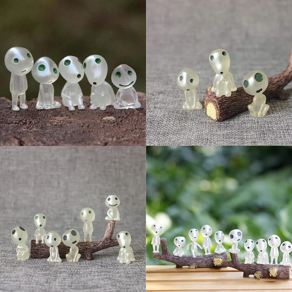 Zueyen 10 Pcs Different Fairy Garden Accessories Glow in Dark Tree Elves Garden Decor Miniature Luminous Ghost, Mononoke Luminous Tree Elves Spirit Kodama Gardening Potted Decoration Micro Landscape