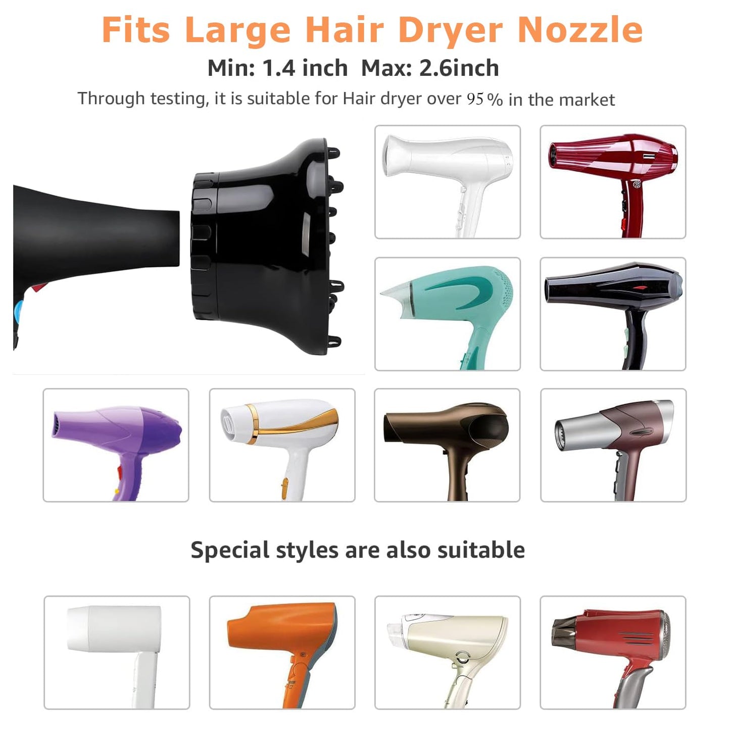 Universal Hair Dryer Hair Dryer Diffuser Attachment for Diameter 1.4 to 2.6 inch Hair Diffuser Hair Drying Adjustable Professional Salon Tool for Curly and Natural Wavy Hair