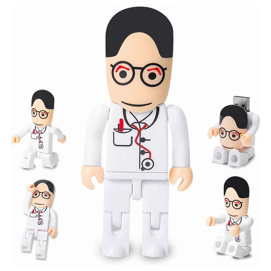 USB Flash Drive 64GB Cartoon Doctor Model USB Drives USB 2.0 Memory Stick Thumb Drive for External Data Storage, White 64GB white doctor model