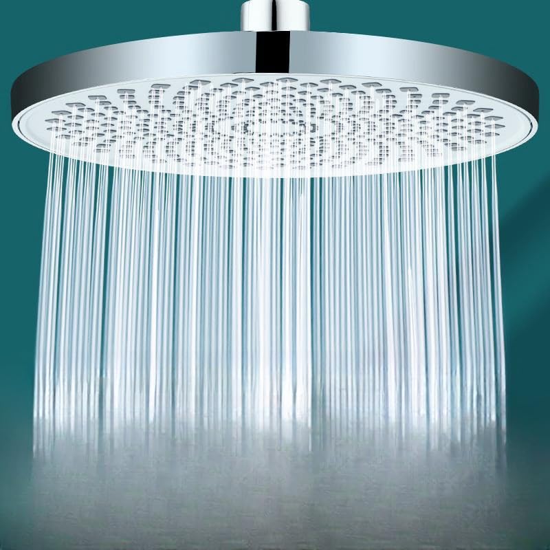 8 inch Fixed Shower Head, High-Pressure Shower Head, Round Luxury Modern Chrome Look, Silicone Nozzles, Adjustable Shower Head Round with Swivel Ball (Universal Fit), Easy Installation