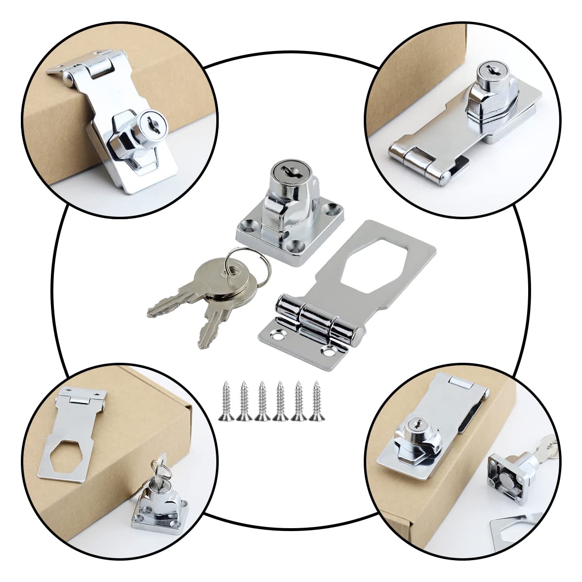 2 Sets Safety Metal Door Latch Locks Keyed Hasp Locks Door Lock Hasps with Padlocks and Keys for Cabinets, Cupboard, Drawer Gate