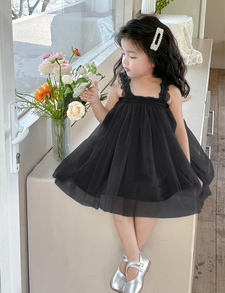 AGQT Baby Girls Tulle Tutu Dress Paillette 3 Months-4 Years Princess Birthday Party Formal Gowns 9-12 Months Black Daisy-lace