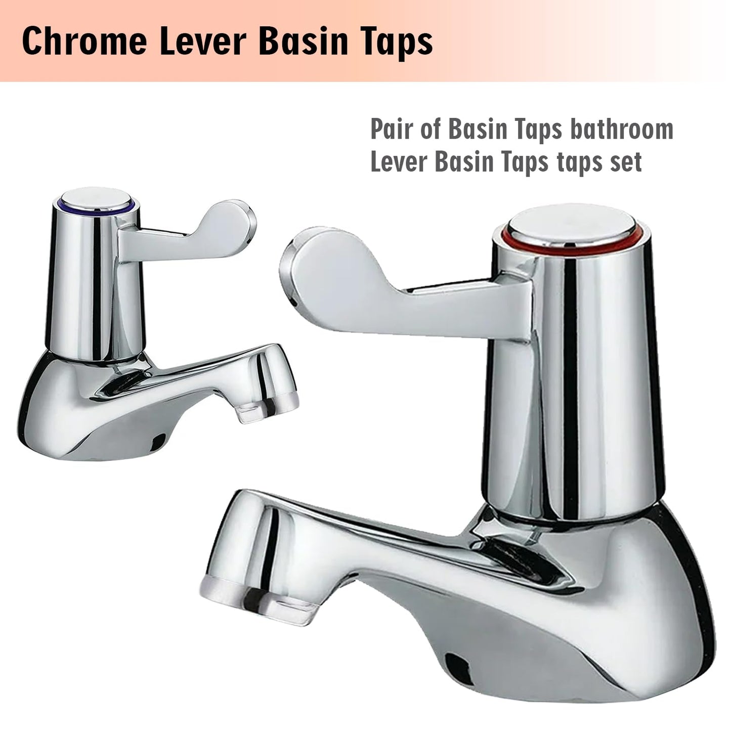 Basin taps Pair of Bathroom taps Basin Pair, Quarter Turn Basin taps Pair, Chrome Brass Pillar Hot and Cold Water Basin taps, ¼ Turn Lever Sink taps for Bathroom Kitchen, Sink tap Double Basin taps