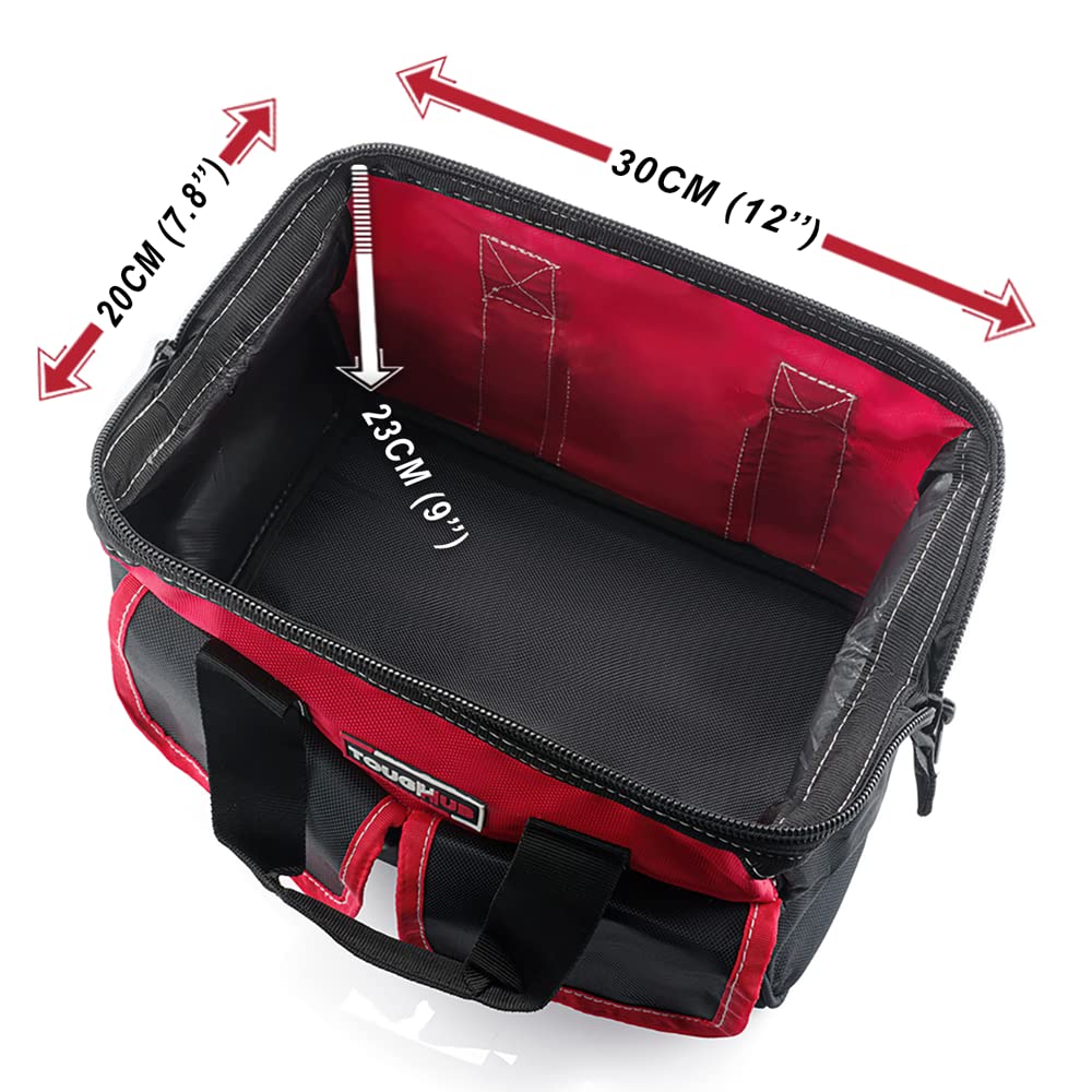 ToughHub 12 inch Tool Bag With 1680D Fabric– Heavy Duty small tools organisers – Multi Purpose wide open mouth 5 pockets – Electricians Tool bag for professionals Tool Bag 12"