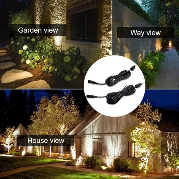 2 Pack 3M/9.8Ft Extension Cable for Garden Spike Lights Spurleh Garden LED Adapter IP65 Waterproof Extension Cable for Garden Spotlights 3M Extension Cables