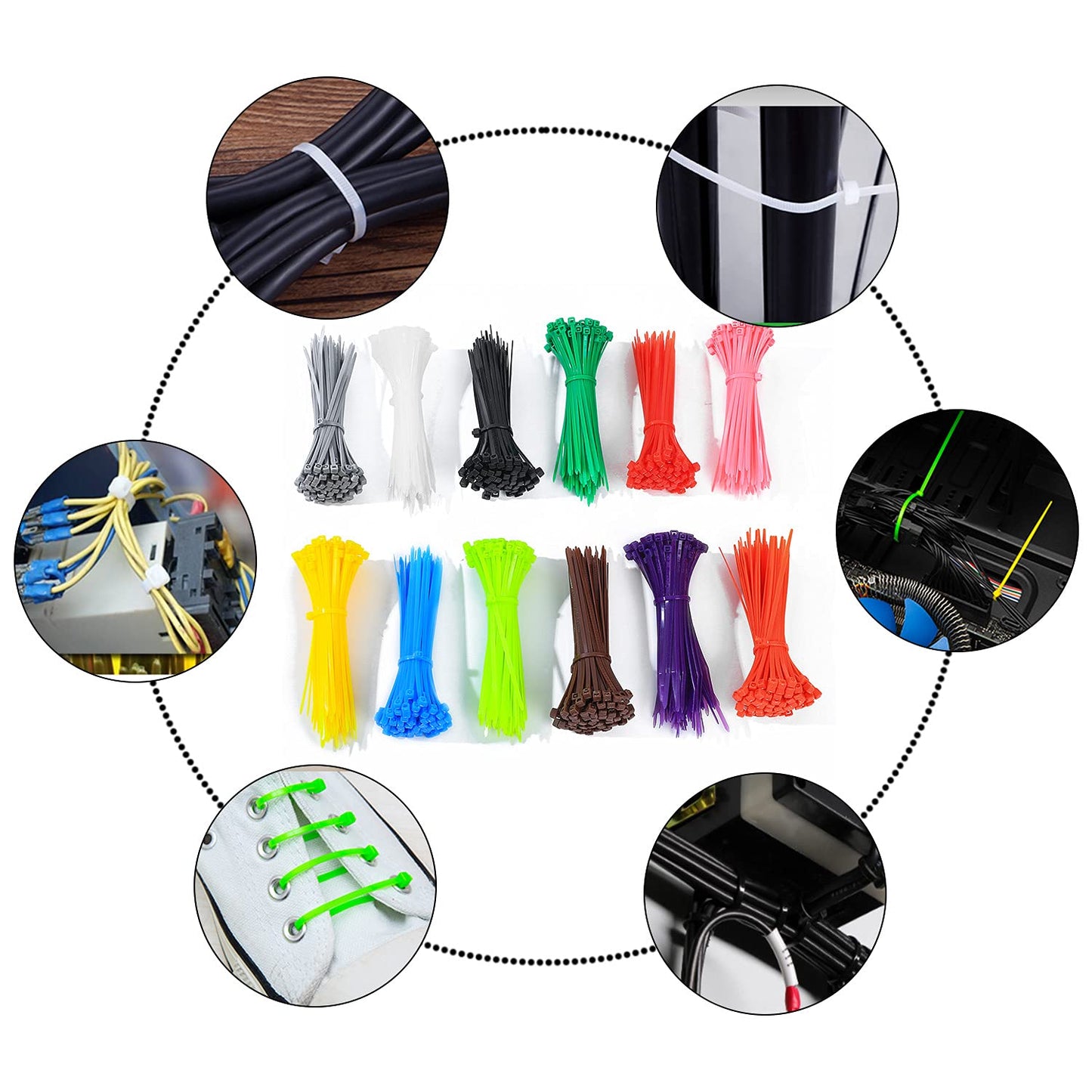 1200 Pieces Coloured Cable Ties, 3mmx100mm Zip Ties, Self-Locking Nylon Cable Zip Ties Wraps for Home, Office, Garden, Garage, Workshop (1200) 1200